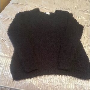 Ladies black fluffy vneck sweater